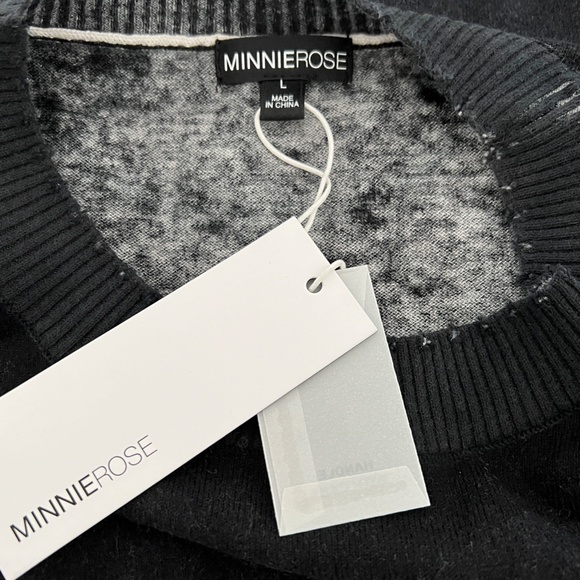 Minnie Rose Black Broken Heart Cotton Cashmere Frayed Short Sleeve Top Sweater - Picture 6 of 7